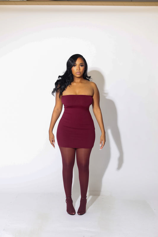 burgundy tube dress