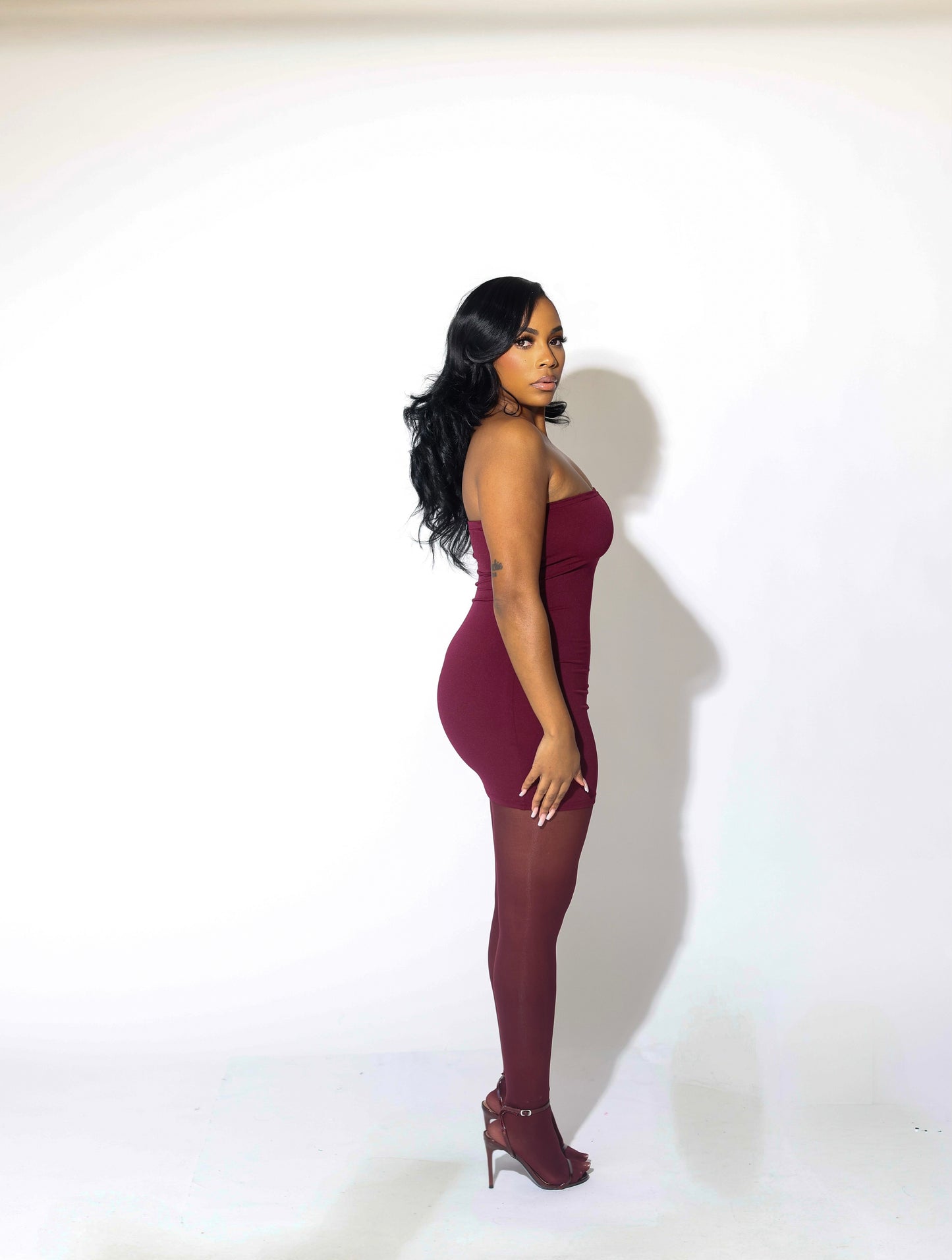 burgundy tube dress